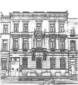 Un disegno del palazzo del Consolato italiano di Bruxelles