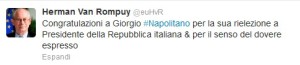 Tweet Van Rompuy Napolitano