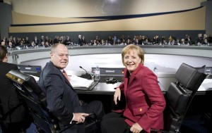 Peer Steinbrück e Angela Merkel al vertice del G20 di Pittsburgh nel 2009