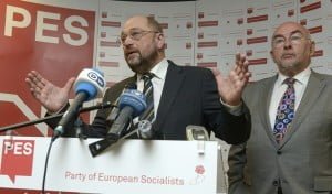 Martin Schulz e Ruairi Quinn alla presentazione alla stampa della candidatura di Schulz