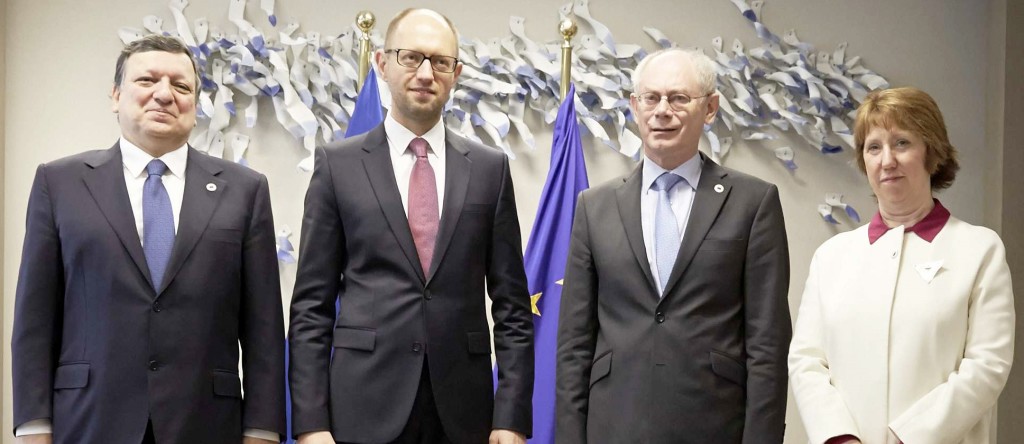 Barroso, Van Rompuy e  Ashton con il premier ucraino ad interim Yatseniuk