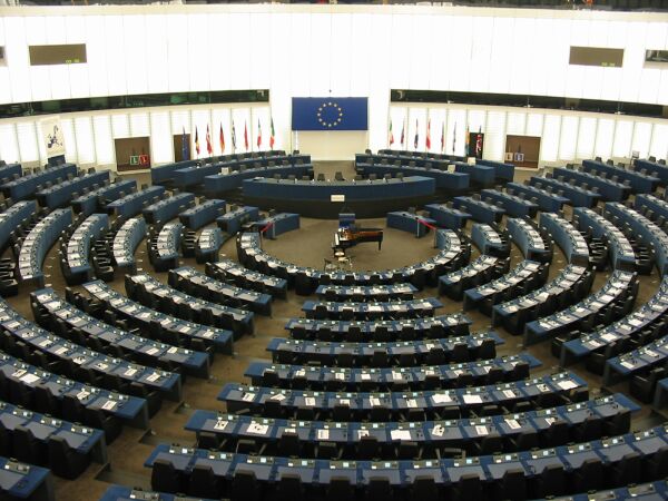 L'Aula, ancora vuota, del Parlamento a Strasburgo