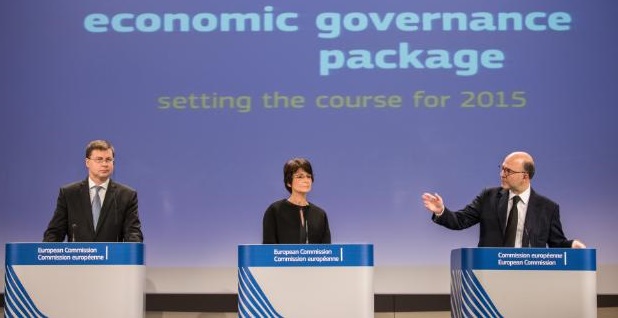 Valdis Dombrovskis, Marianne Thyssen e Pierre Moscovici presentano i pareri sui bilanci dei Paesi dell'eurozona