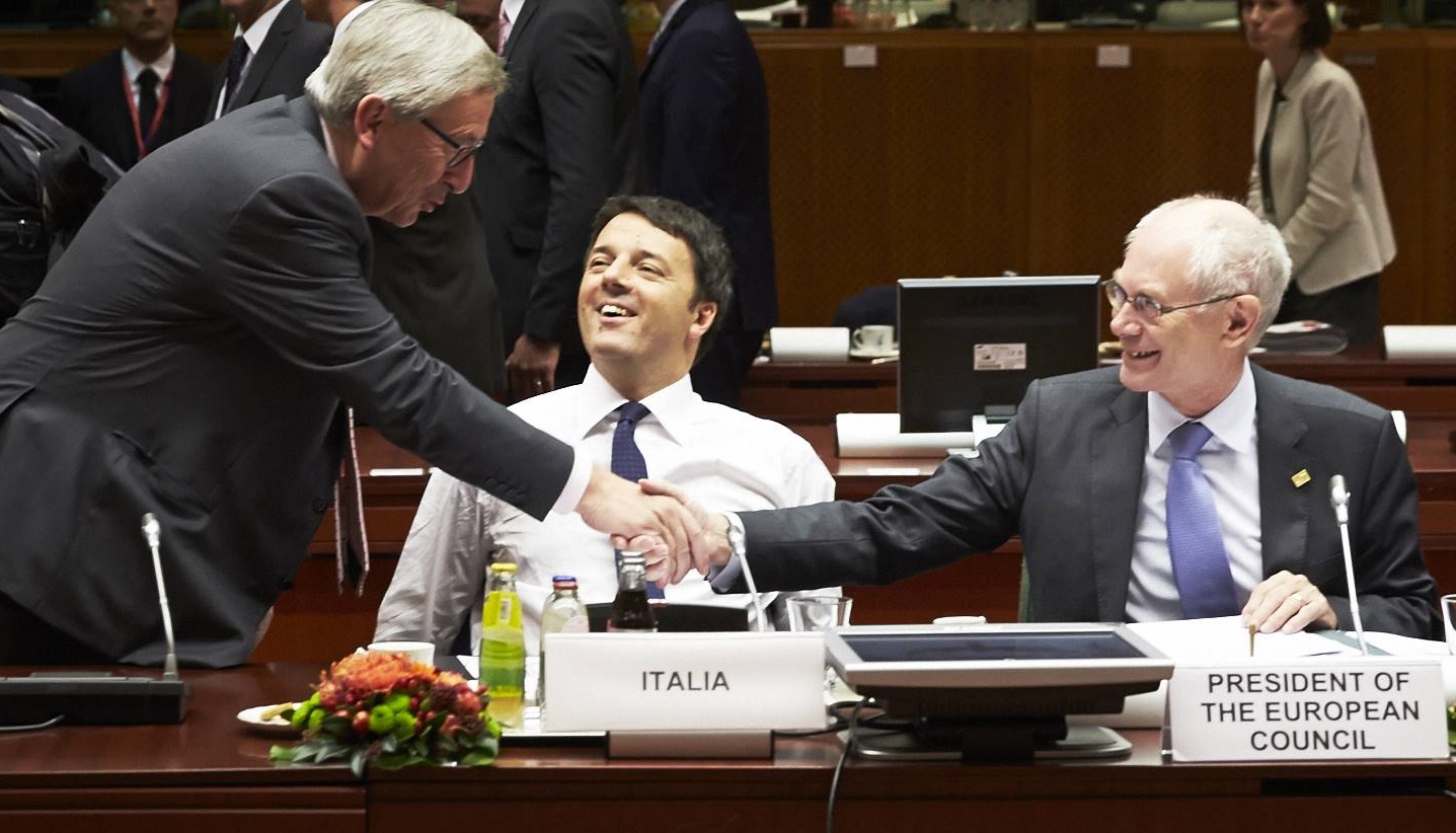 Juncker, Renzi e Van Rompuy all'ultimo Consiglio europeo