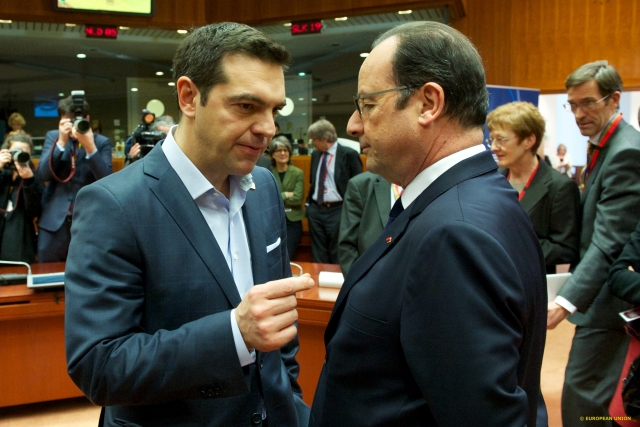 Tsipras e Hollande al Vertice Ue di febbraio - foto Consiglio europeo