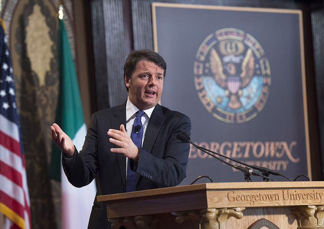 Il premier Matteo Renzi alla Georgetown University (Fonte: Palazzo Chigi)