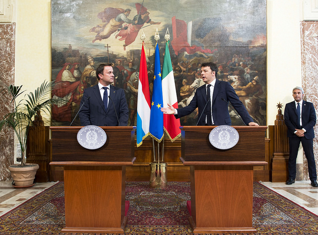 il presidente del Consiglio Matteo Renzi con il suo omologo lussemburghese Xavier Bettel (Fonte: Palazzo Chigi)