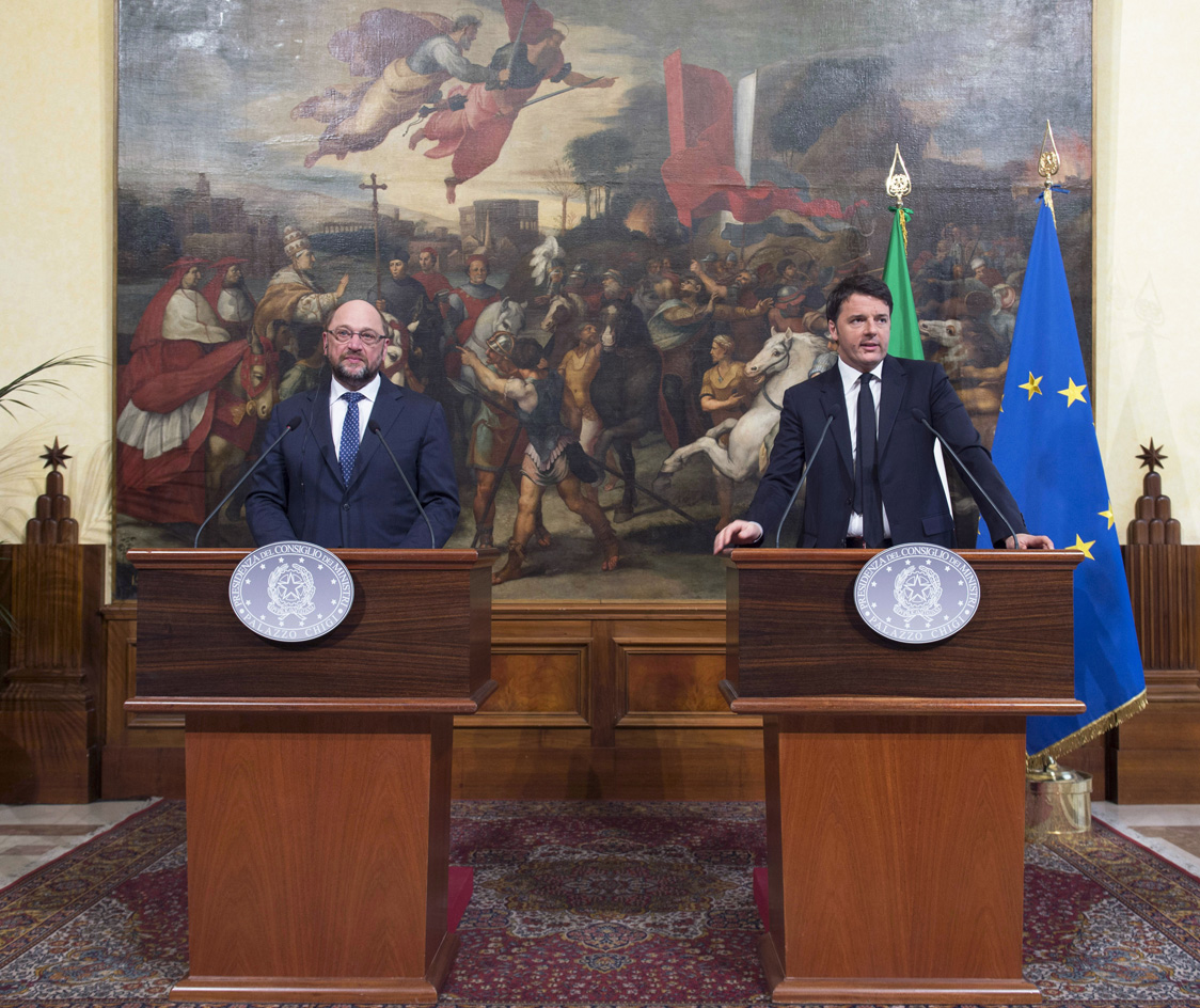 Il presidente del Parlamento europeo, Martin Schulz, e il premier Matteo Renzi (Foto: Barchielli, Palazzo Chigi)