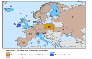 Paesi in cui esiste la possibilità di abortire nelle prime settimane di gravidanza, 2015 (The Law Library of Congress, https://www.loc.gov/law/help/abortion-legislation/abortion-legislation.pdf)