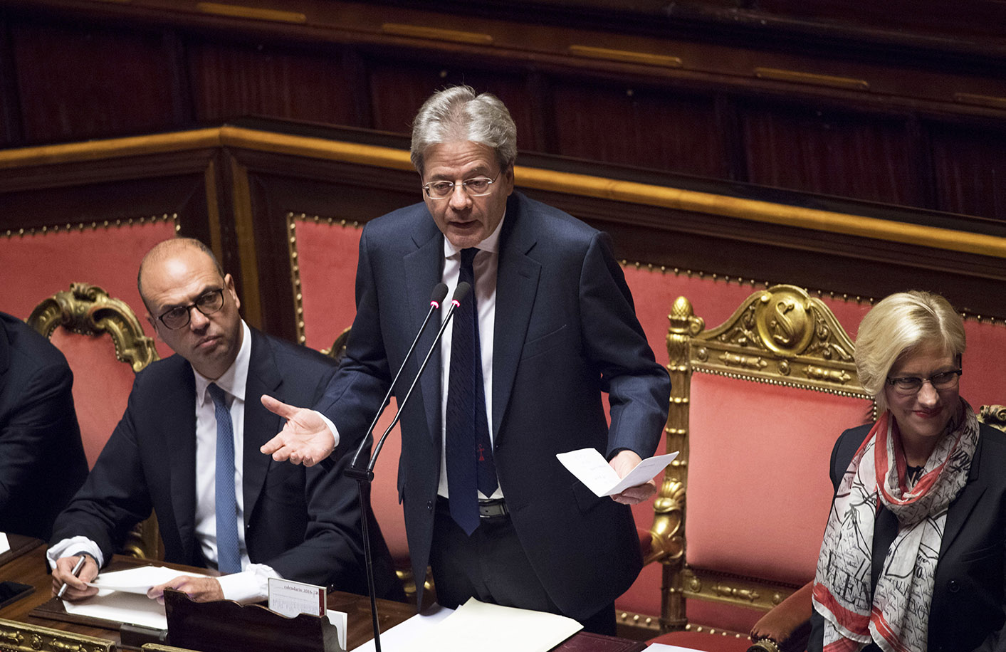 Il presidente del Consiglio, Paolo Gentiloni, al Senato (Foto: Barchielli, Palazzo Chigi)