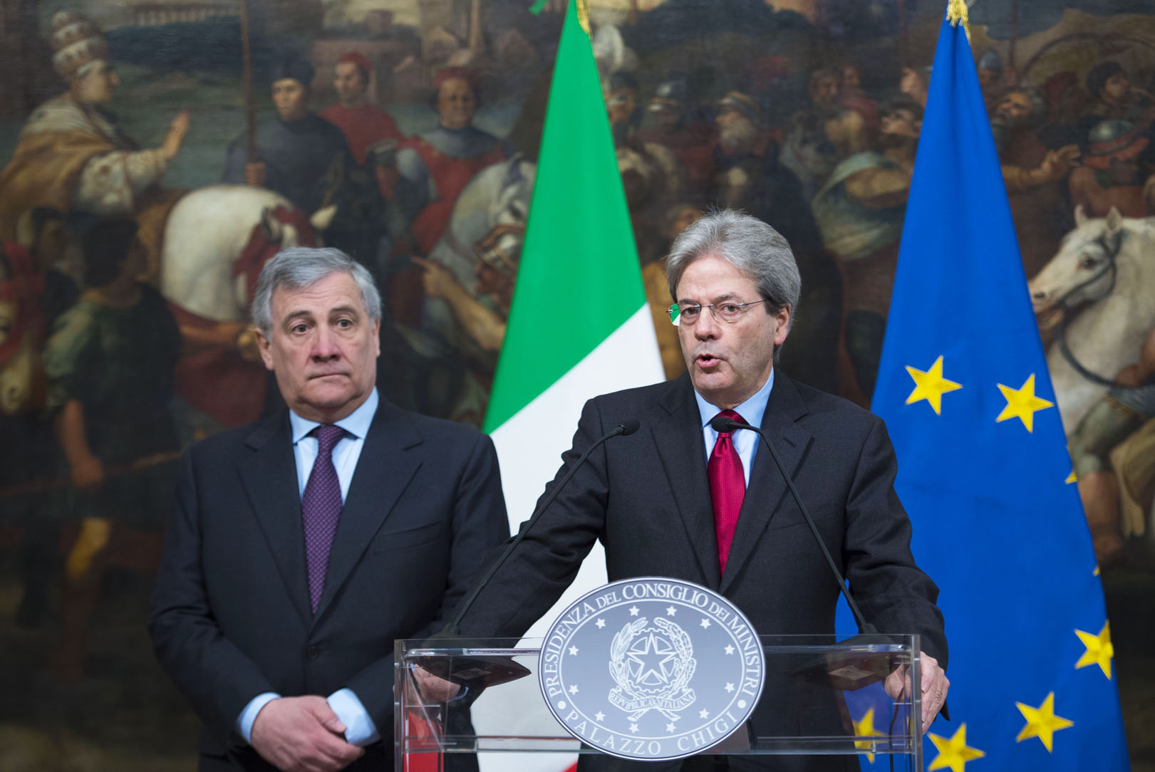 Il presidente del Parlamento europeo, Antonio Tajani con il premier Paolo Gentiloni (Foto: Barchielli, Palazzo Chigi)