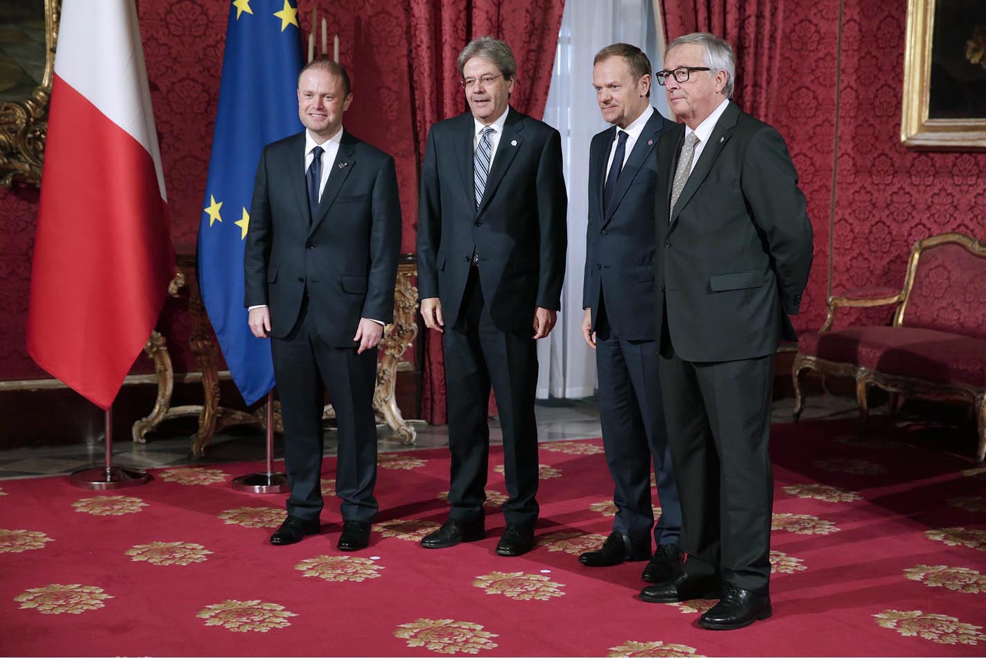 Joseph Muscat, Paolo Gentiloni, Donald Tusk, Jean Claude Juncker (Foto: BArchielli, Palazzo Chigi)