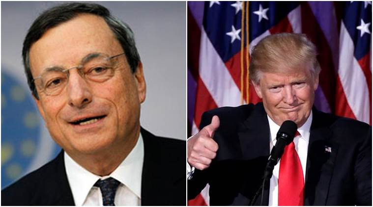 Il presidente della Bce, Mario Draghi (sinistra), e il presidente statunitense, Donald Trump (destra)