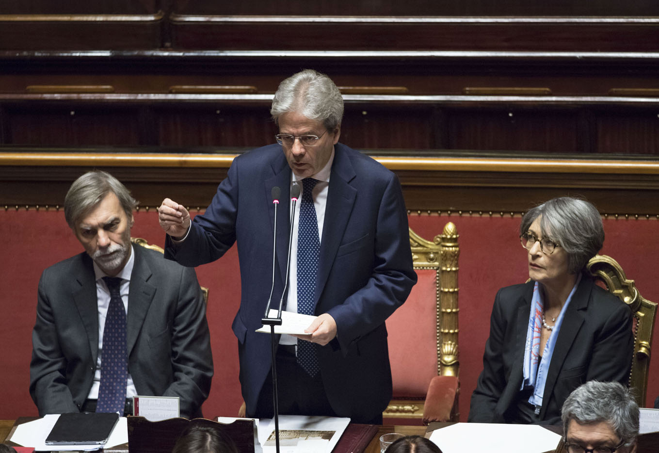 il presidente del Consiglio Paolo Gentiloni interviene al Senato (Foto: Barchielli, Palazzo Chigi)