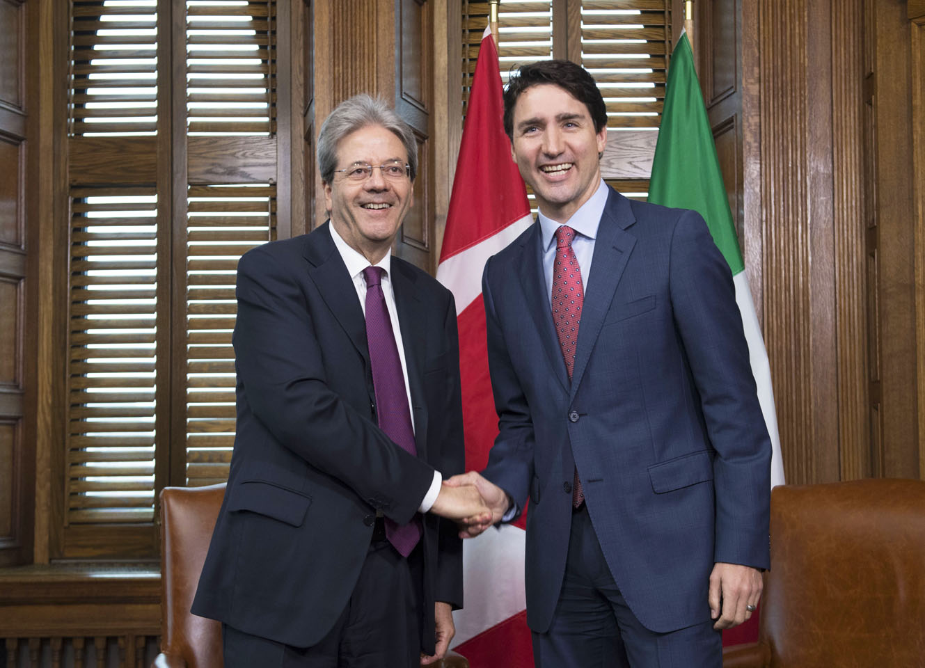 Il presidente del Consiglio Paolo gentiloni ricevuto dall'omologo canadese Justin Trudeau (Foto: Barchielli, Palazzo chigi)