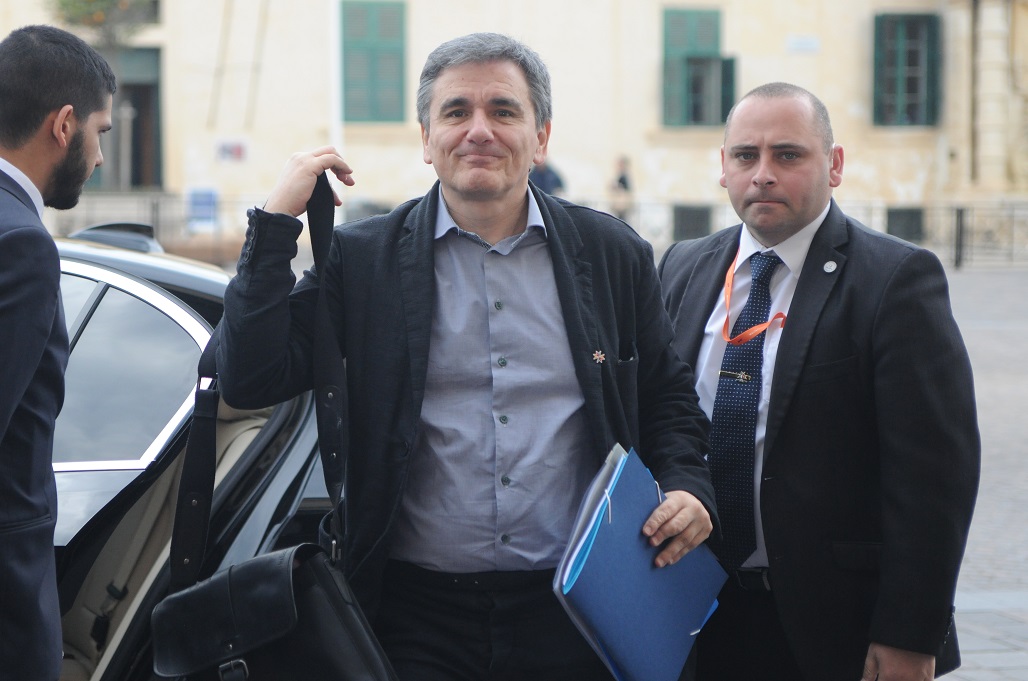 Il ministro delle Finanze greco Tsakalotos al suo arrivo all'Eurogruppo - foto Consiglio Ue