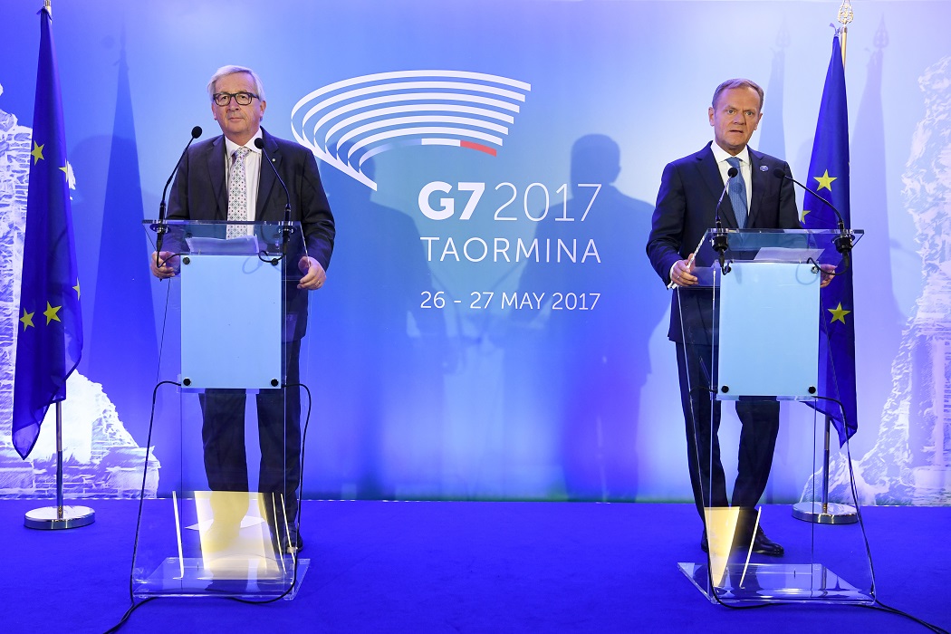 Jean-Claude Juncker e  Donald Tusk al G7 di Taormina