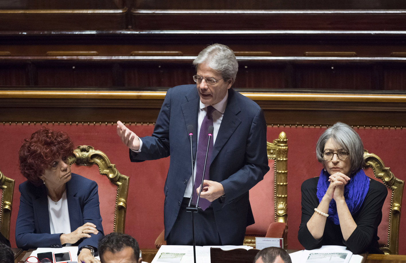 L'intervento del presidente del Consiglio Paolo Gentiloni in Aula al Senato (Foto: Barchielli, Palazzo Chigi)