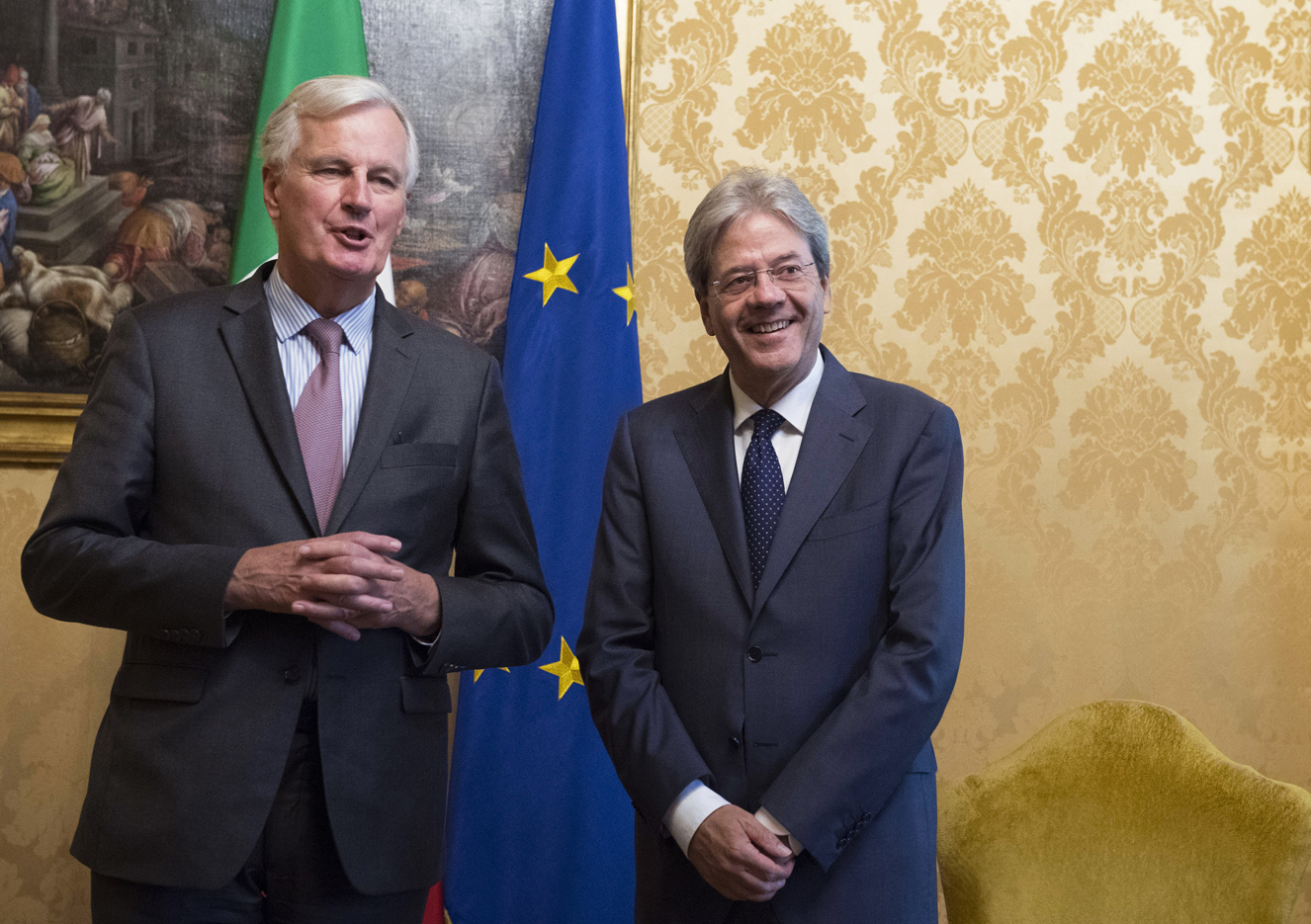 Il presidente del Consiglio Paolo Gentiloni riceve il caponegoziatore Ue per Brexit Michel Barnier (Foto: Barchielli, Palazzo Chigi)