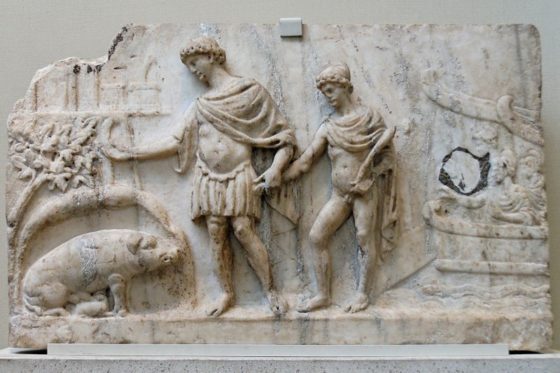 Enea, personaggio mitologico legato alla fondazione di Roma. Era un principe troiano, partecipò alla guerra contro i greci e arrivò in Italia dopo un viaggio molto lungo e faticoso. La sua storia è raccontata nell'Eneide di Virgilio.