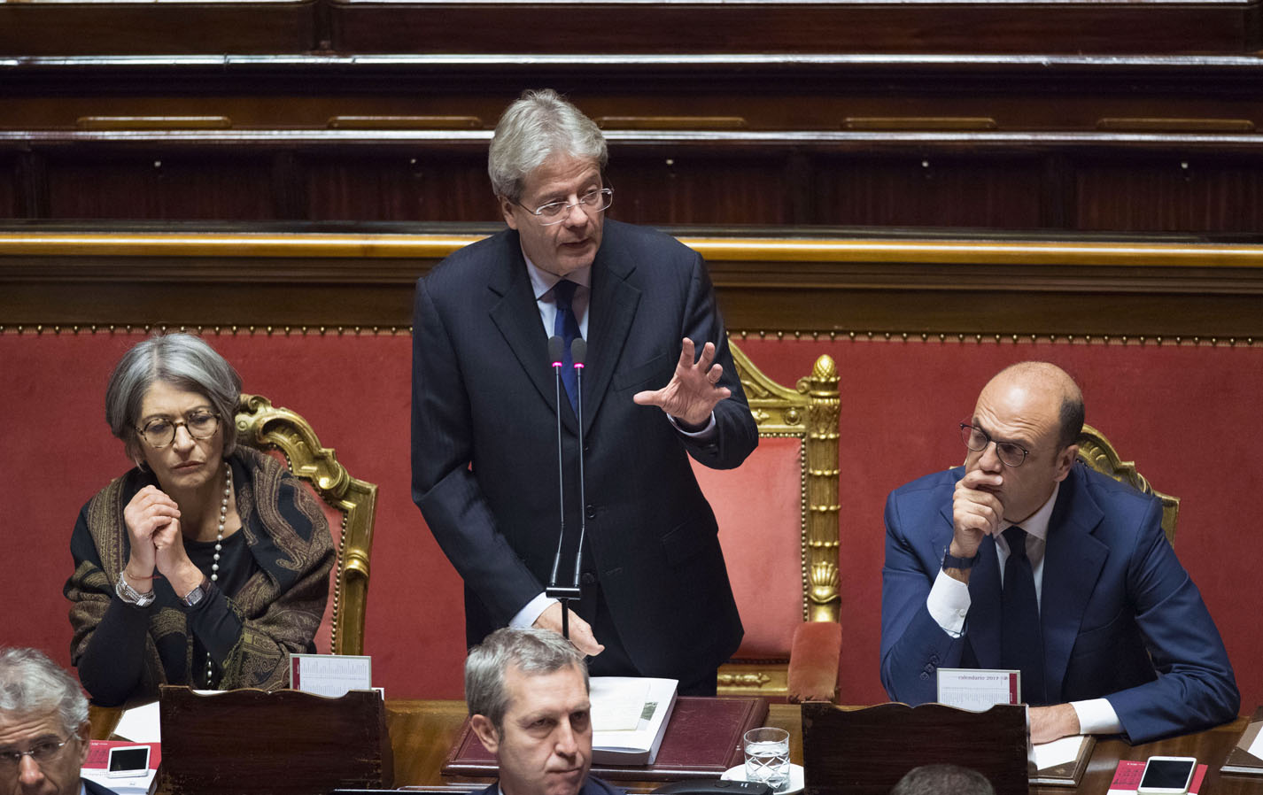 Il presidente del Consiglio Paolo Gentiloni interviene al Senato (Foto: Barchielli, Palazzo Chigi)