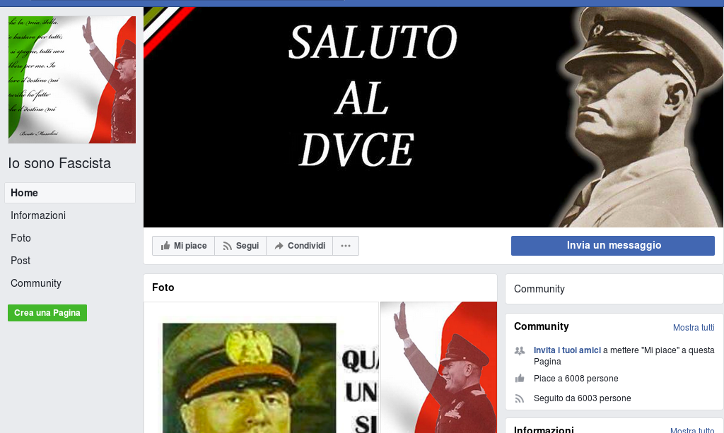 "Io sono fascista", uno dei tanti gruppi di esaltazione del ventennio autorizzati su Facebook