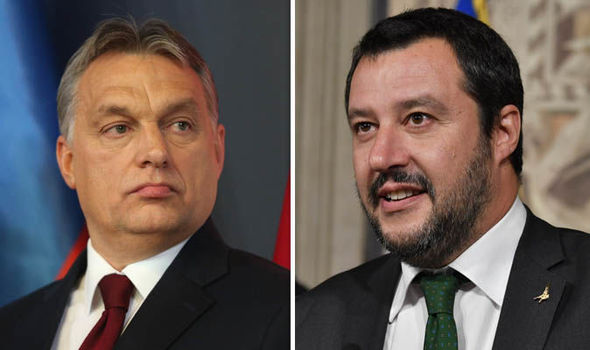 Il leader della Lega, Matteo Salvini (destra), e il primo ministro ungherese, Viktor Orban