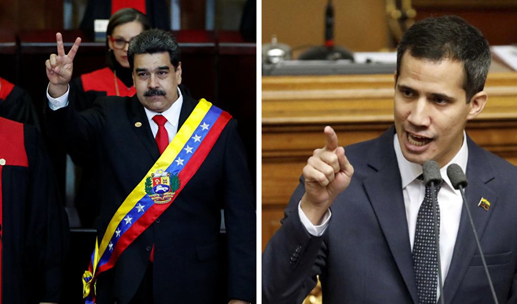 Il presidente venezuelano, Nicolas Maduro (sinistra), e il presidente del Parlamento, Juan Guaido