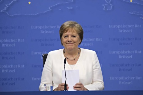 Angela Merkel in conferenza stampa oggi 1 luglio 2019 (Foto European Union)