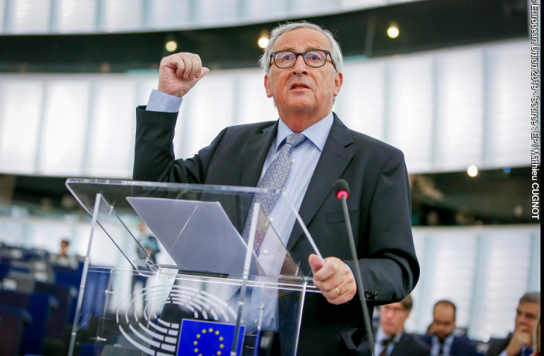 Jean-Claude Juncker oggi in Aula a Strasburgo