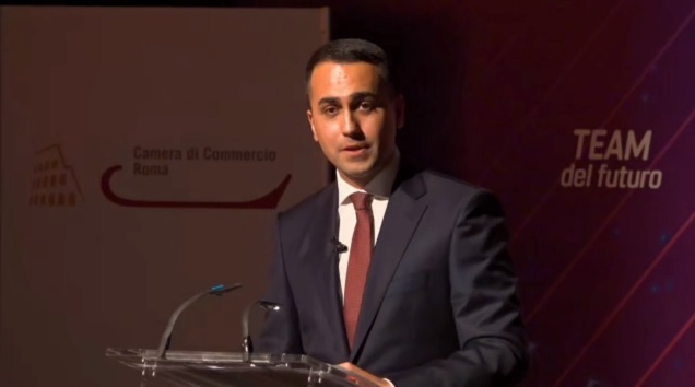 Luigi Di Maio durante il suo discorso di oggi a Roma con il quale ha annunciato di lasciare la guida politica del Movimento 5 Stelle.