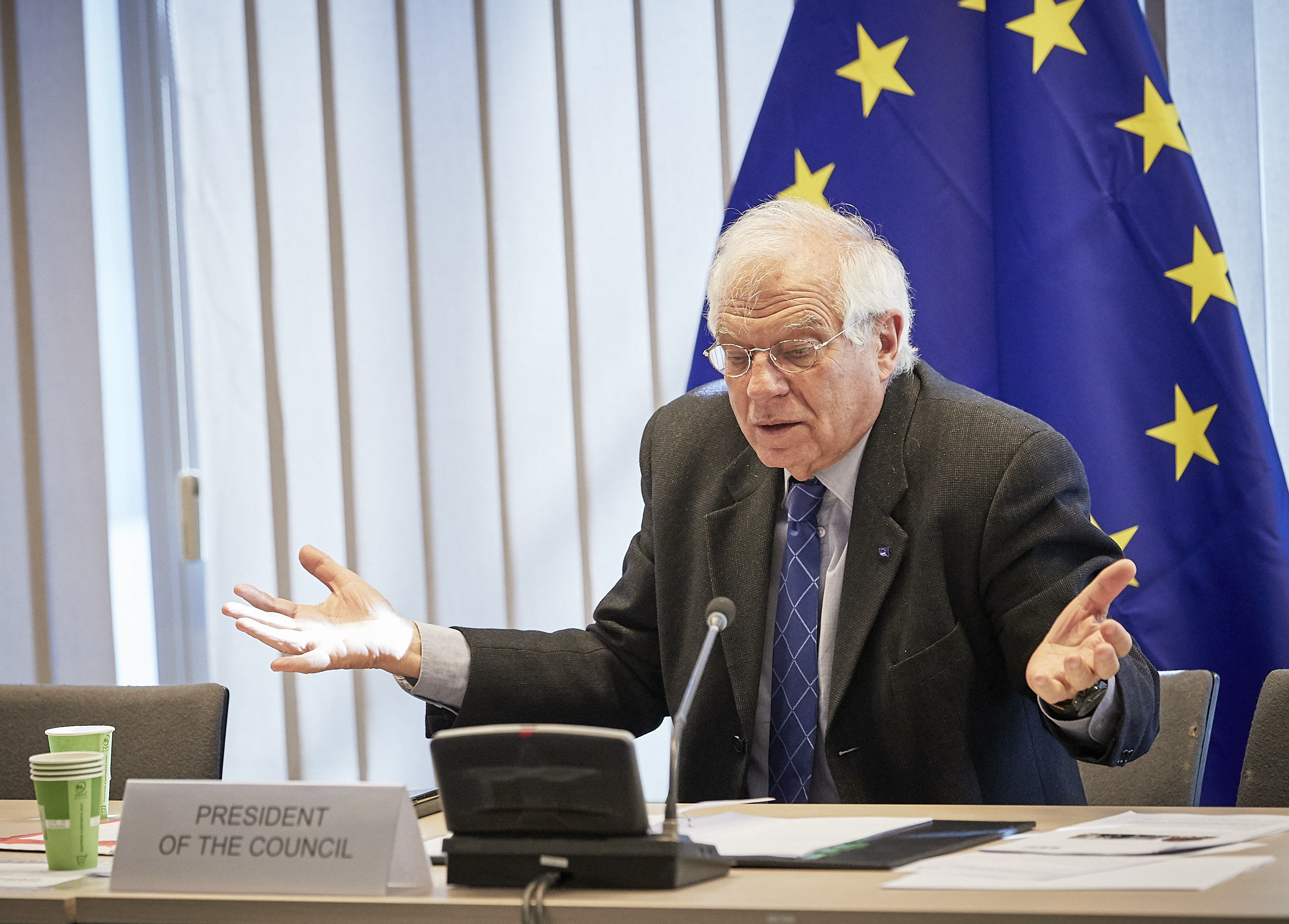 Josep Borrell, alto rappresentato per la politica estera e di sicurezza dell'UE, presiede il Consiglio Affari Esteri in videoconferenza [23 marzo 2020]