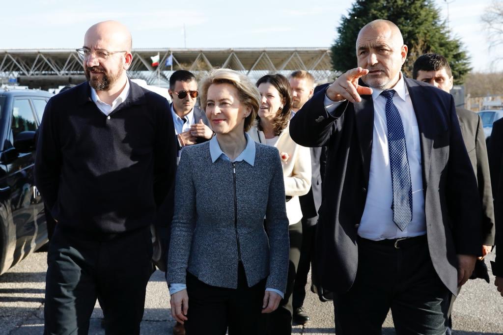 Charles Michel, presidente del Consiglio UE e Ursula von der Leyen, presidente della Commissione UE visitano la Bulgaria insieme a Bojko Borisov, primo ministro bulgaro [3 marzo 2020]