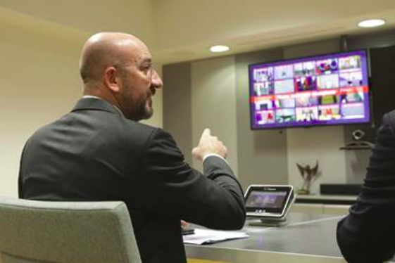 Il presidente del Consiglio europeo, Charles Michel, durante un vertice dei capi di Stato e di governo tenuto in videoconferenza