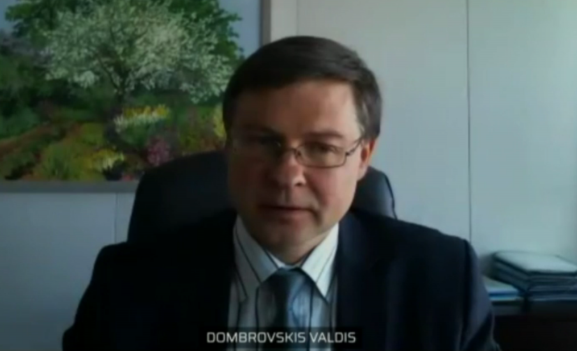 l vicepresidente esecutivo della Commissione europea. Valdis Dombrovskis, durante la video-audizione in commissione Sviluppo delle regioni del Parlamento europeo (20 aprile 2020)