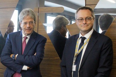 Carlo Bonomi con l'allora premier Paolo Gentiloni  nel 2017