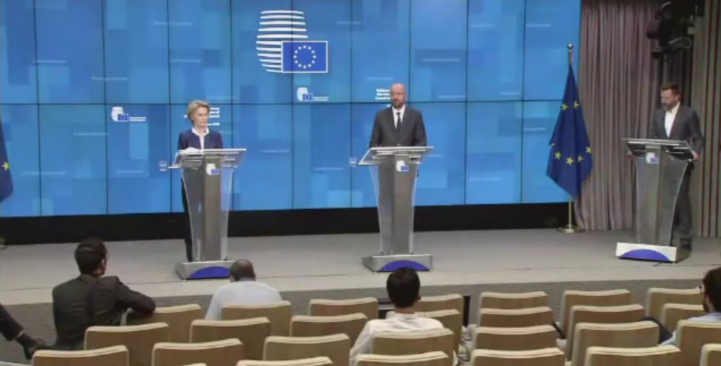 I presidenti di Consiglio europeo e Commissione UE, Charles Michel e Ursula von der Leyen  [Bruxelles, 19 giugno 2020]