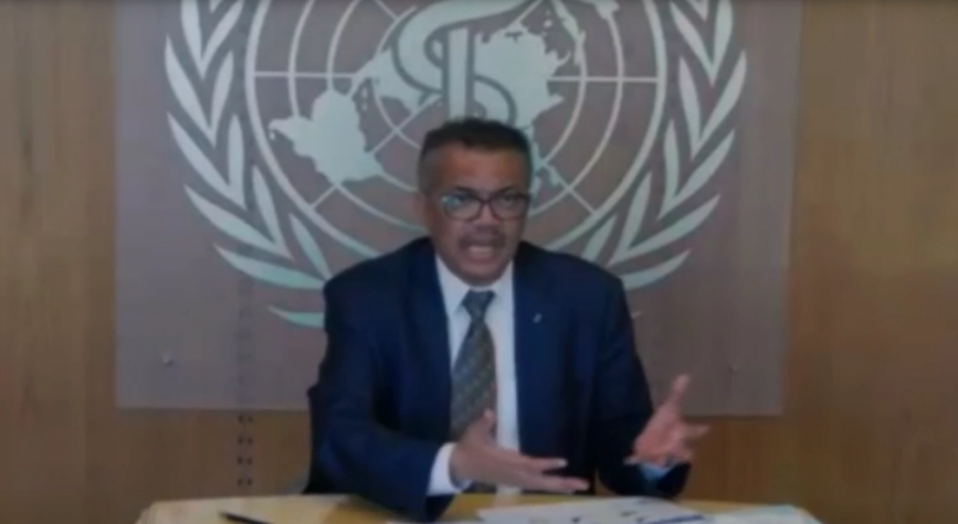 il direttore generale dell'Organizzazione mondiale della sanità (OMS), Tedros Adhanom Ghebreyesus, nel corso dell'audizione in commissione Ambiente e salute del Parlamento europeo [25 giugno 2020]