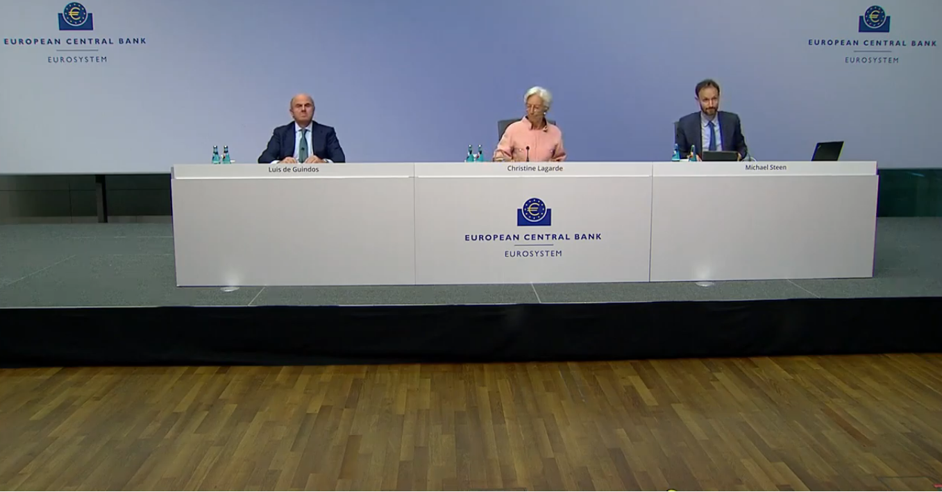 La presidente della BCE, Christine Lagarde, durante la conferenza stampa di fine riunione del consiglio dei governatori [Francoforte, 10 settembre 2020]