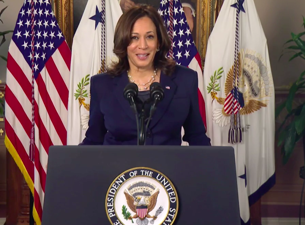 Kamala Harris, vicepresidente degli Stati Uniti, interviene con un videomessaggio alla plenaria del Parlamento europeo