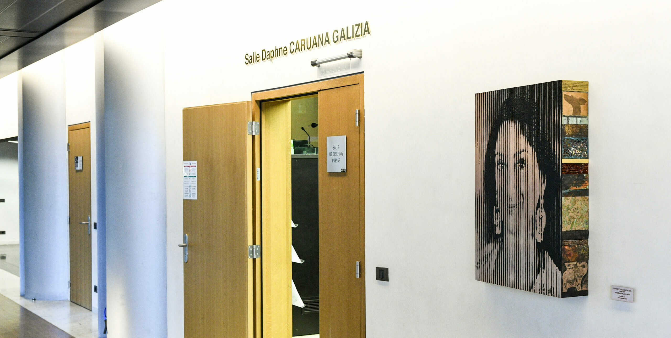 Sala stampa del Parlamento Europeo a Strasburgo dedicata alla giornalista Daphne Caruana Galizia