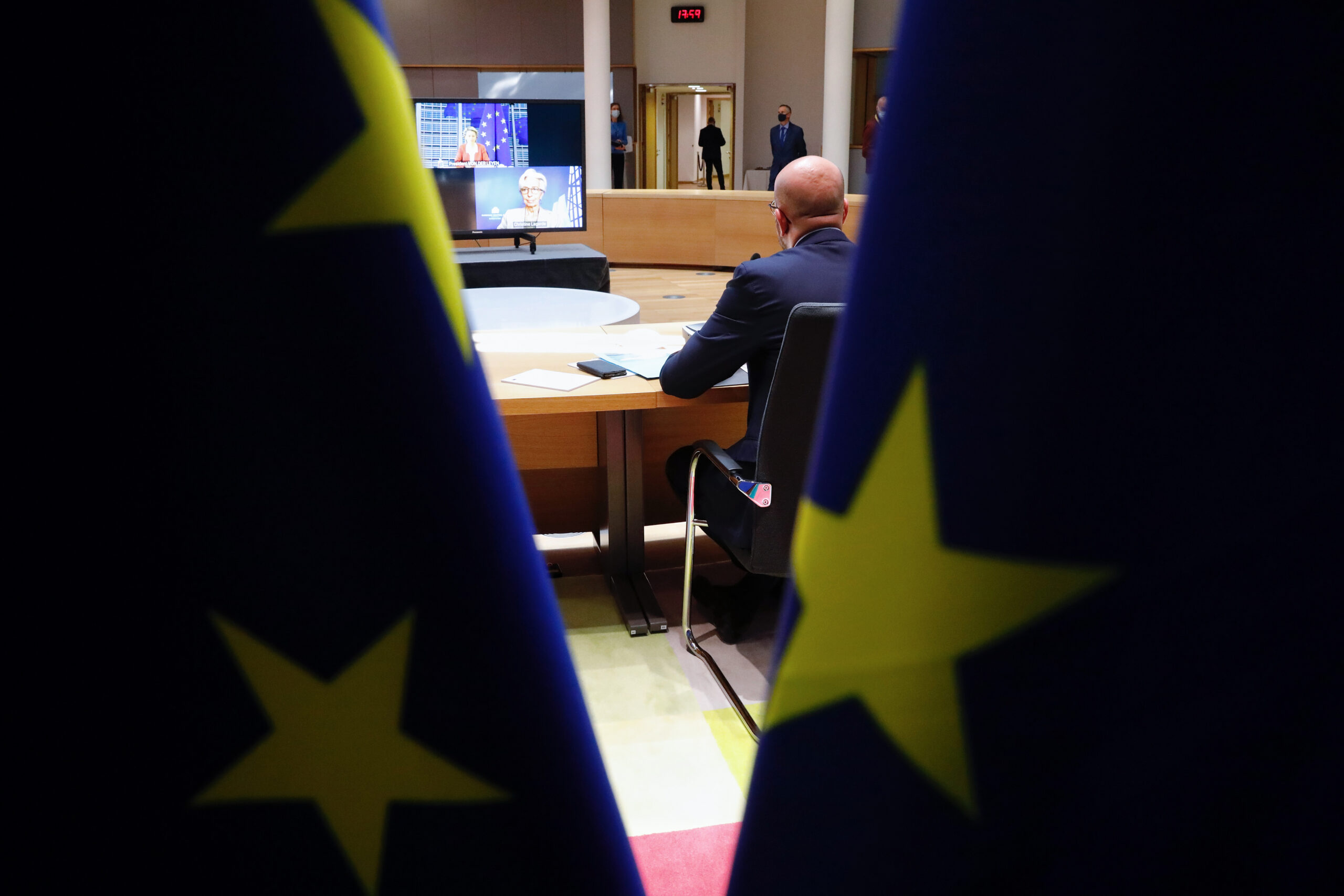 Il presidente del Consiglio europeo, Charles Michel, durante una video conferenza. Ha modificato l'agenda del prossimo vertice dei leader.