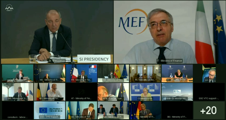 I ministri dell'Economia e delle finanze durante la videoconferenza dell'Ecofin [26 luglio 2021. Foto: Council of the EU]