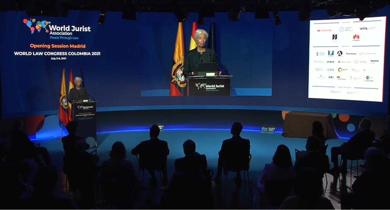 La presidente della BCE, Christine Lagarde, al World Law Congress per rendere omaggio a Ruth Bader Ginsburg [Madrid, 5 luglio 2021]