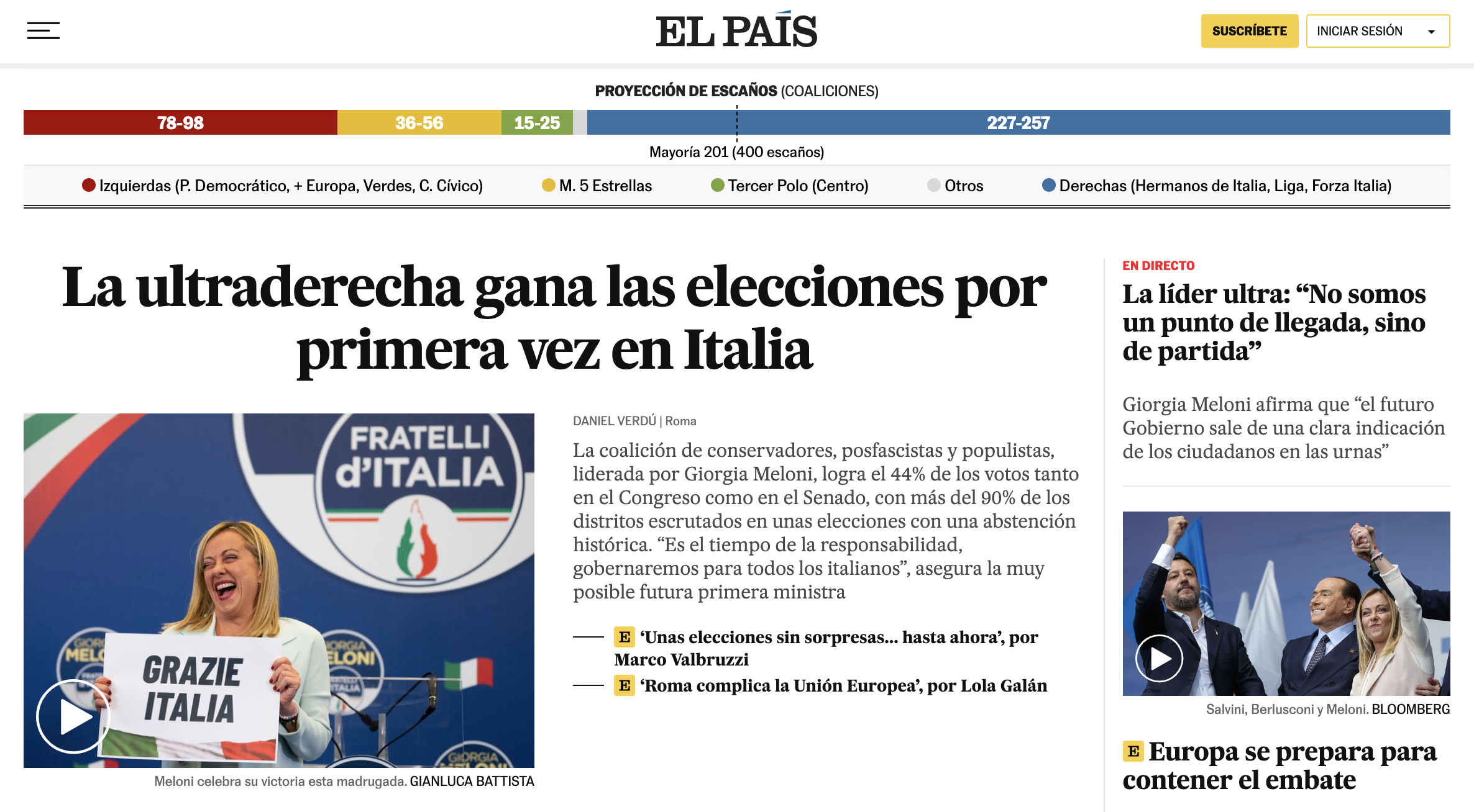 El Pais Meloni Elezioni Italia