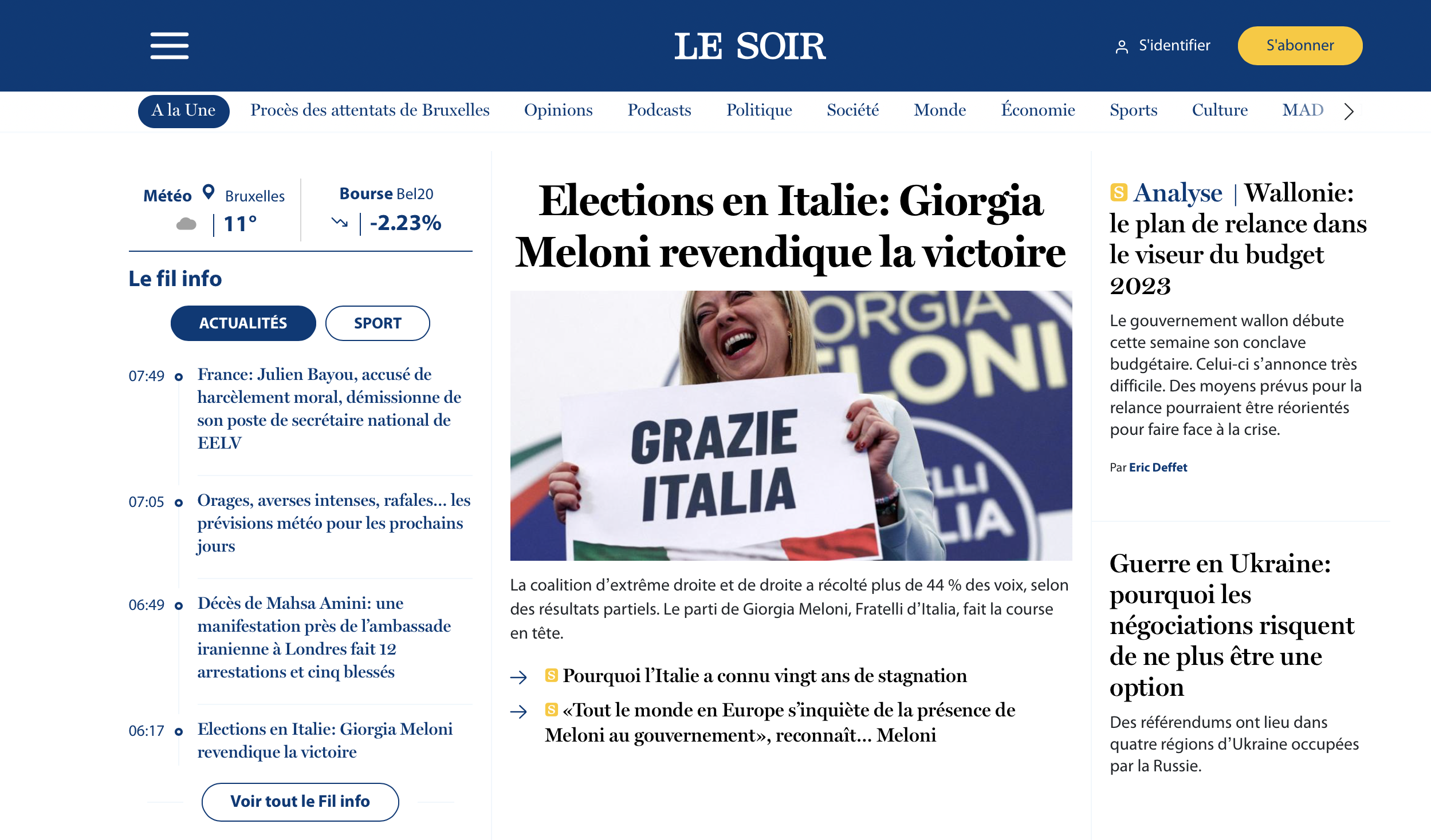 Le Soir Meloni Elezioni Italia