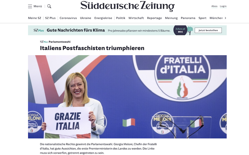 Suddeutsche Zeitung Meloni Elezioni Italia