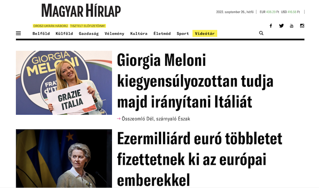 Magyar Hírlap Meloni Elezioni