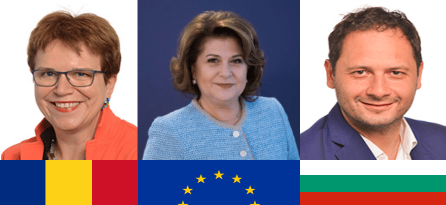 Da sinistra a destra: Gabriele Bischoff e Rovana Plumb, vicepresidenti del gruppo S&D, e Petar Vitanov, capo delle delegazione bulgara del gruppo