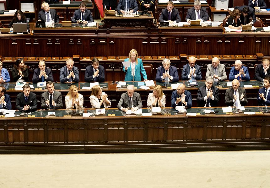 La presidente del Consiglio Giorgia Meloni durante il suo discorso alla Camera